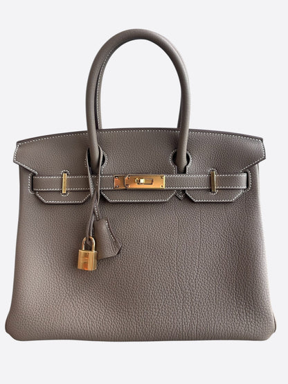 Hermes Etoupe Togo & Gold Hardware Birkin 30