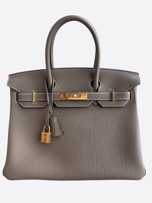 Hermes Etoupe Togo & Gold Hardware Birkin 30