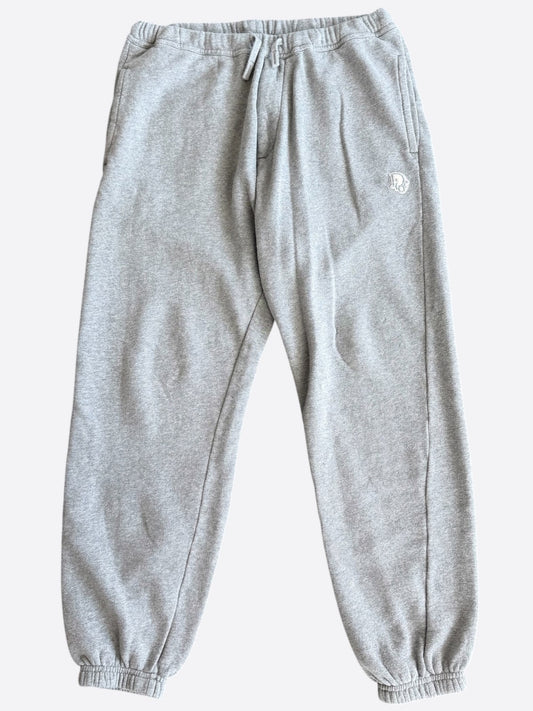 Dior Grey & White Embroidered Logo Cashmere Sweatpants