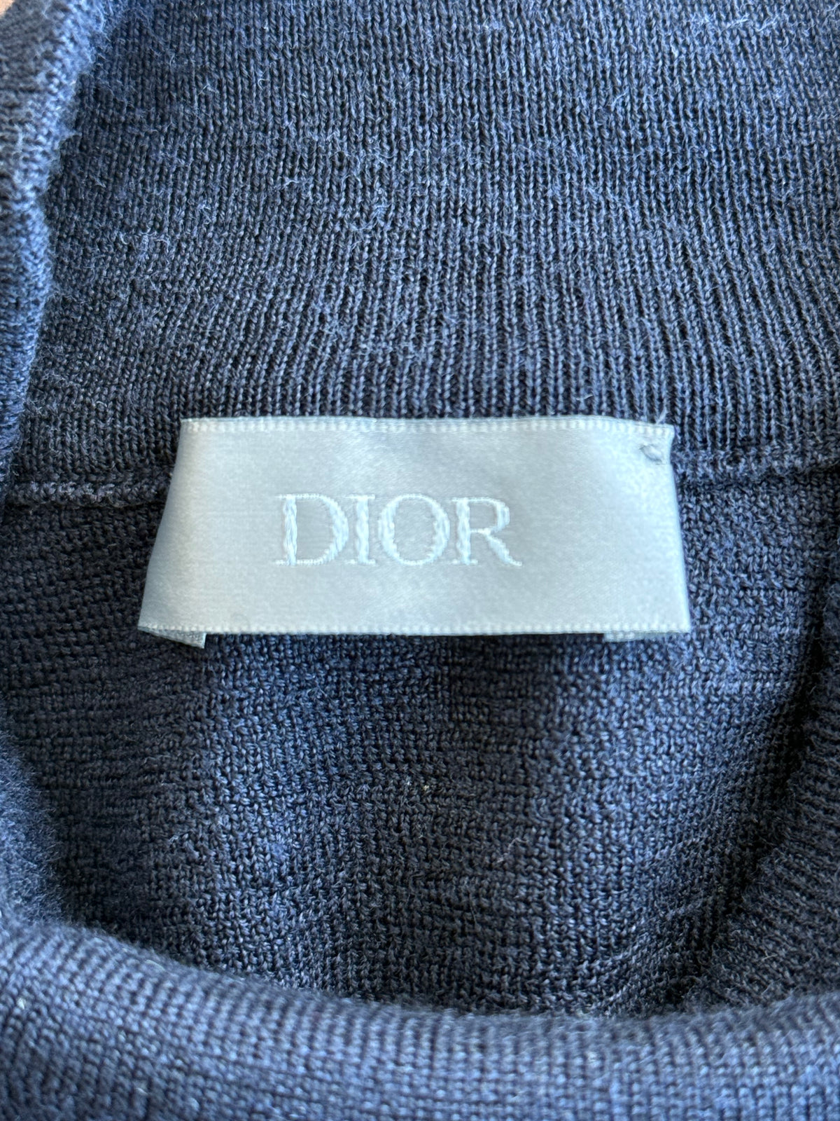 Dior Navy & Black Embroidered Logo Turtleneck Wool Sweater