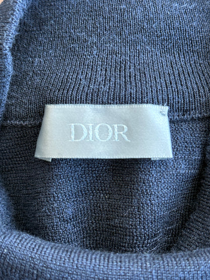 Dior Navy & Black Embroidered Logo Turtleneck Wool Sweater