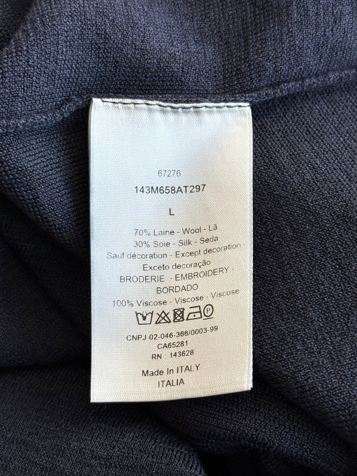 Dior Navy & Black Embroidered Logo Turtleneck Wool Sweater