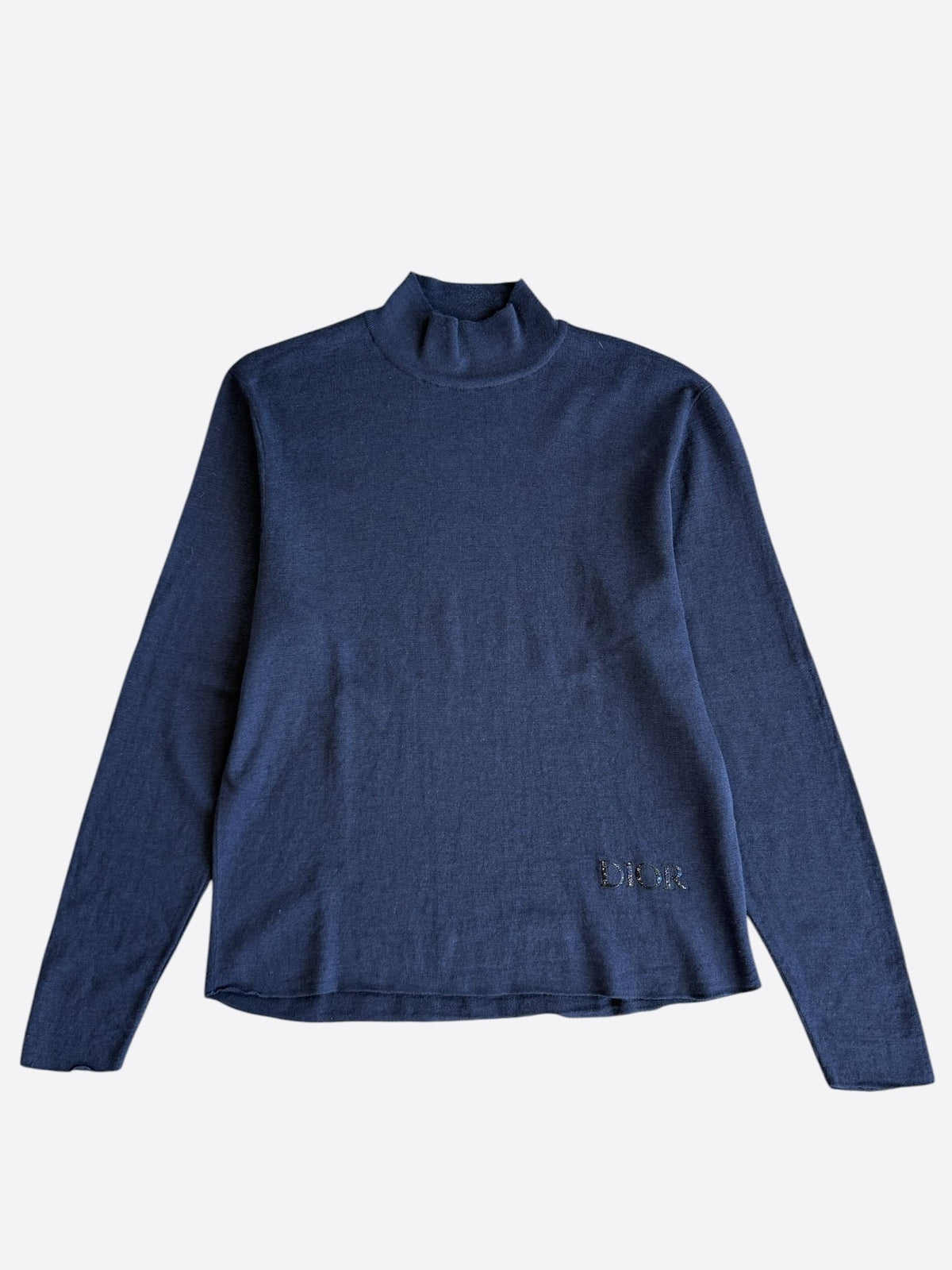 Dior Navy & Black Embroidered Logo Turtleneck Wool Sweater