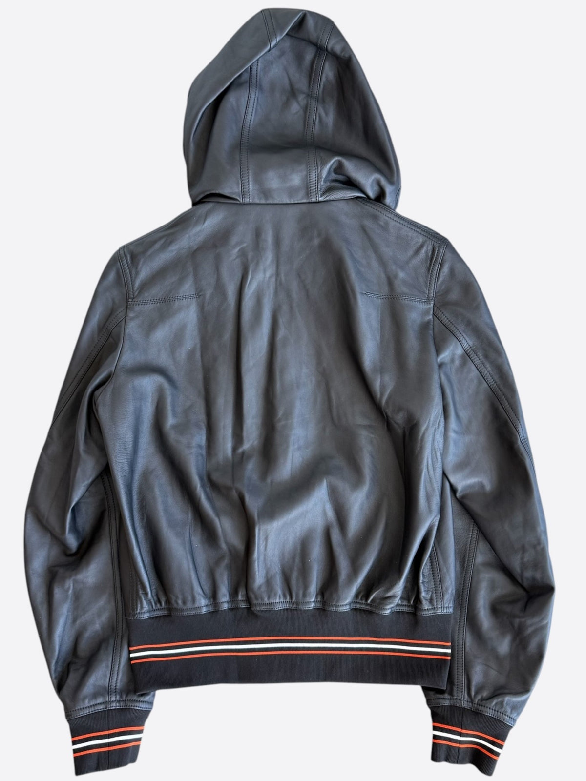 Dior Black, White & Red Striped Hooded Leather Jacket