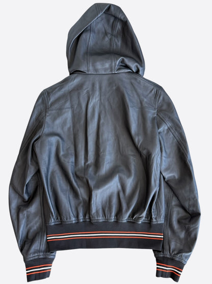 Dior Black, White & Red Striped Hooded Leather Jacket