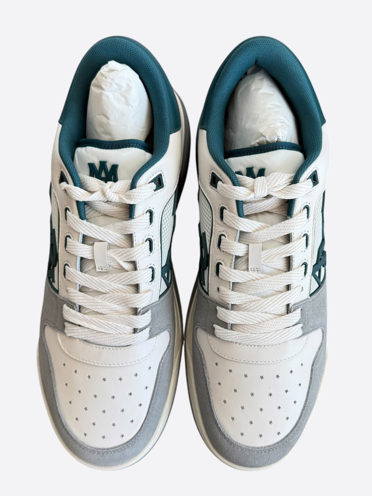 Amiri White, Grey & Teal Classic Logo Low Top Sneakers