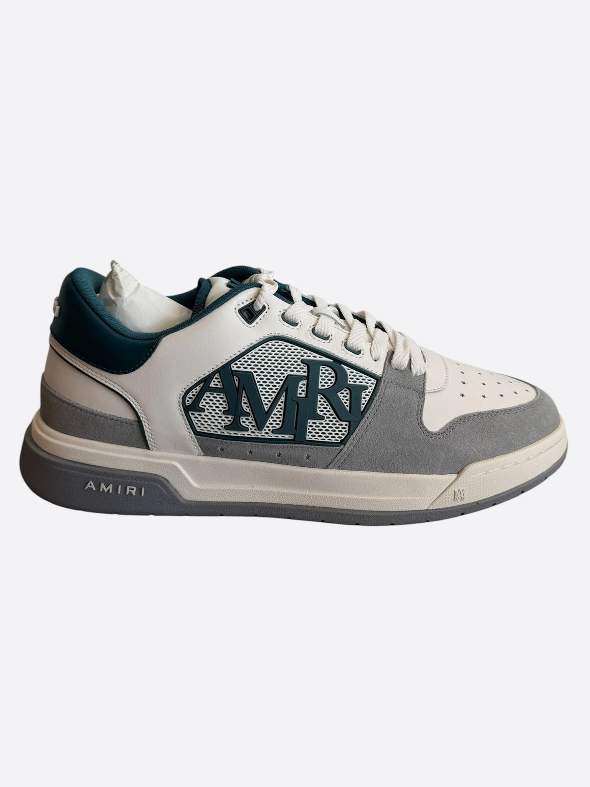 Amiri White, Grey & Teal Classic Logo Low Top Sneakers