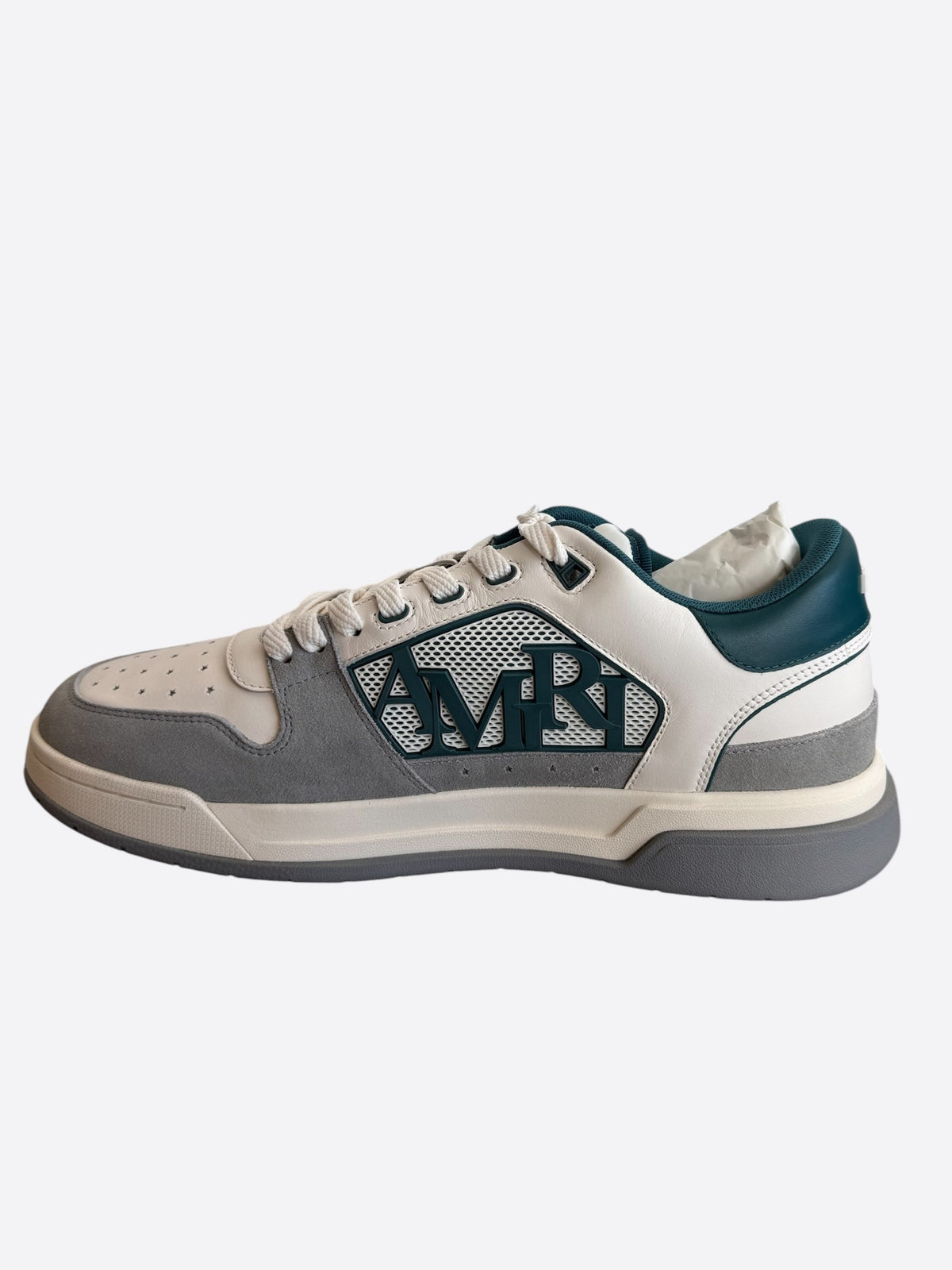 Amiri White, Grey & Teal Classic Logo Low Top Sneakers