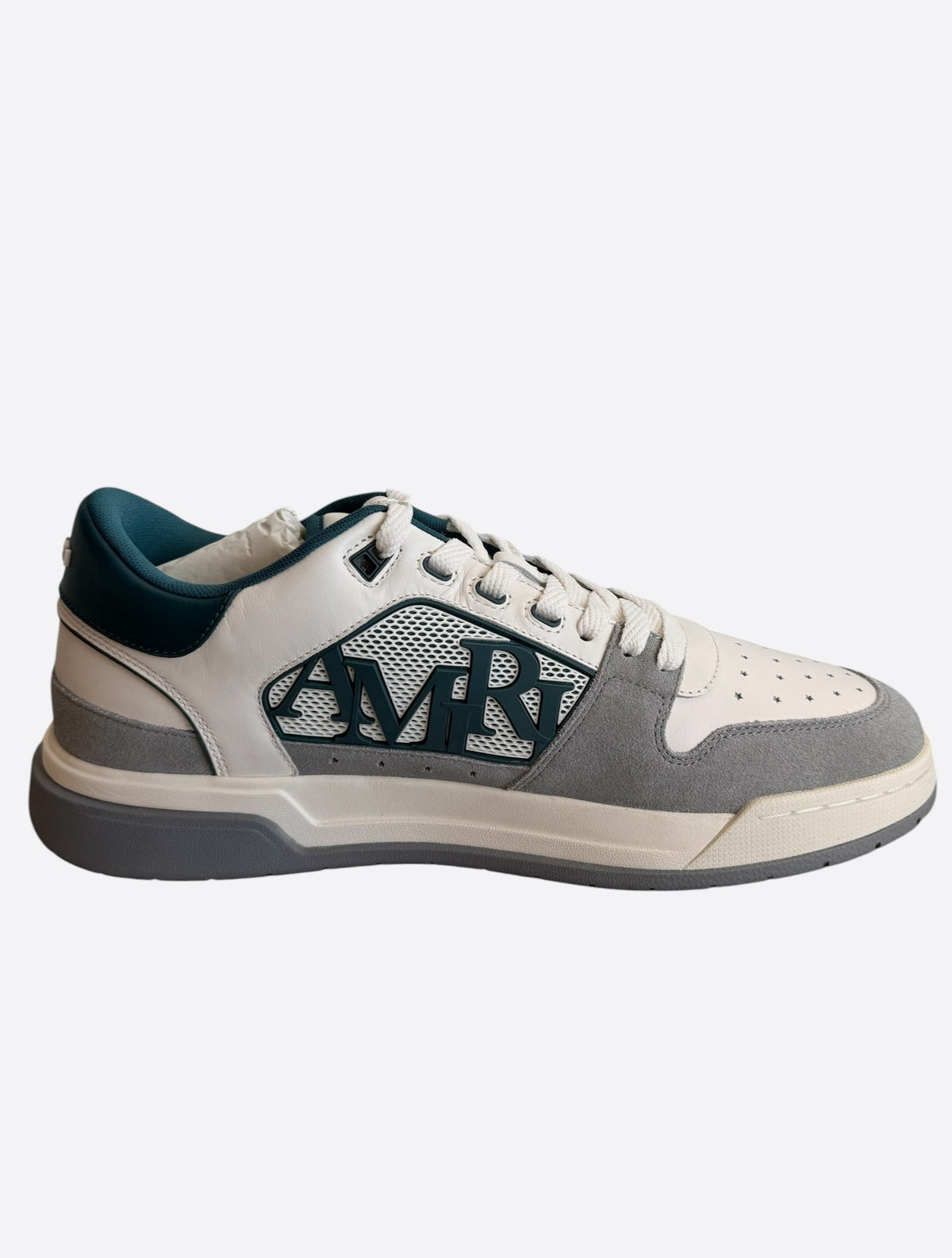 Amiri White, Grey & Teal Classic Logo Low Top Sneakers