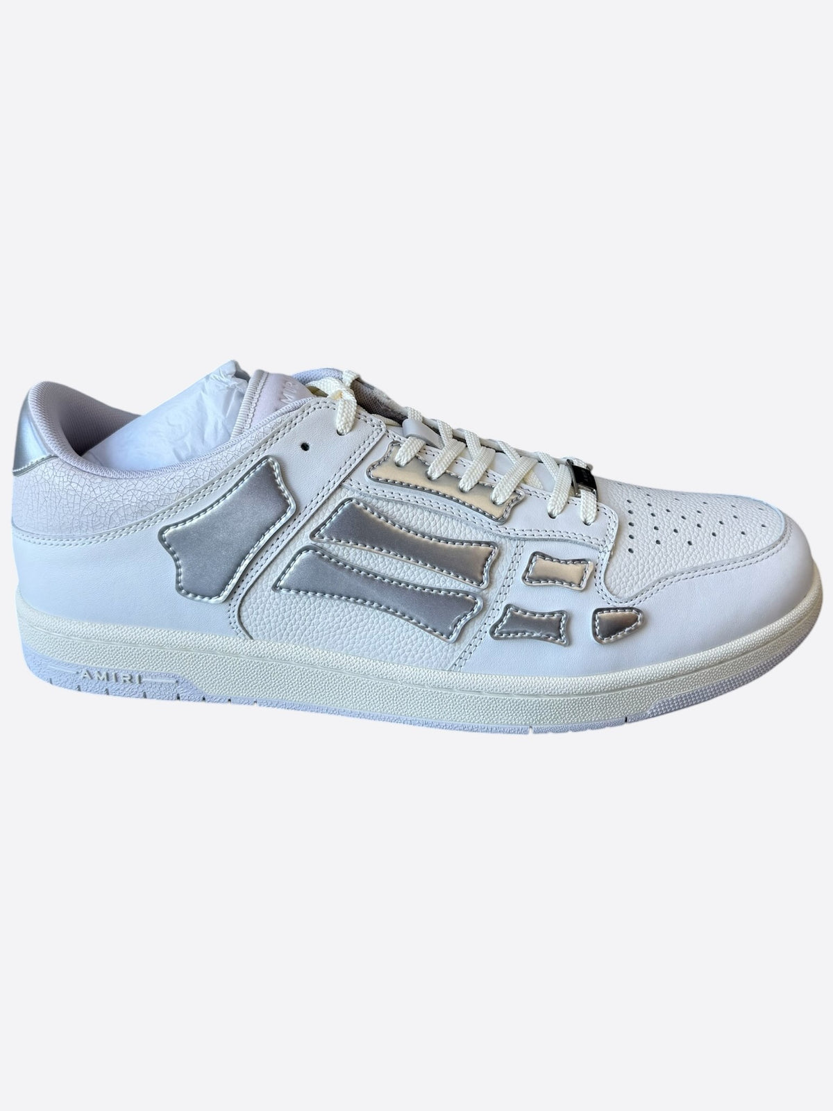 Amiri White & Silver Skeleton Low Top Sneakers
