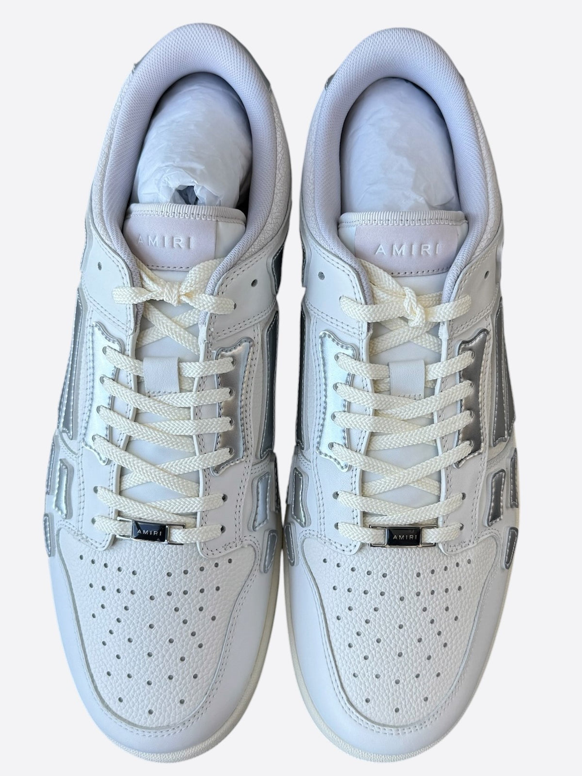 Amiri White & Silver Skeleton Low Top Sneakers