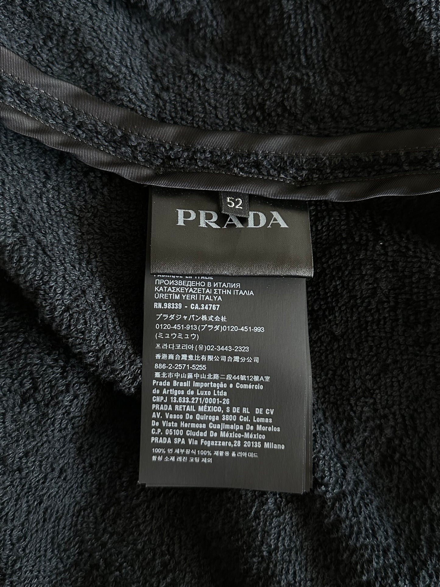 Prada Black Towel Logo Zip Up Hoodie