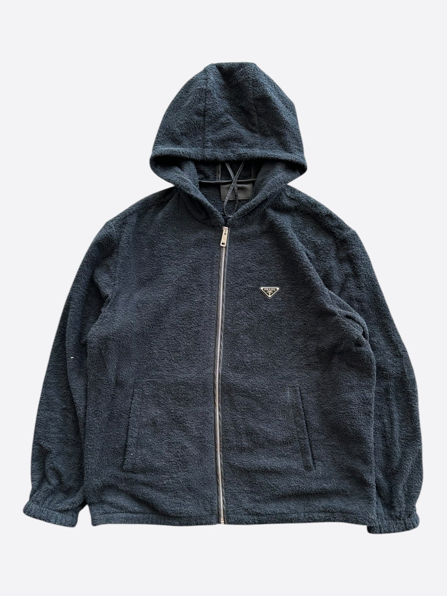 Prada Black Towel Logo Zip Up Hoodie