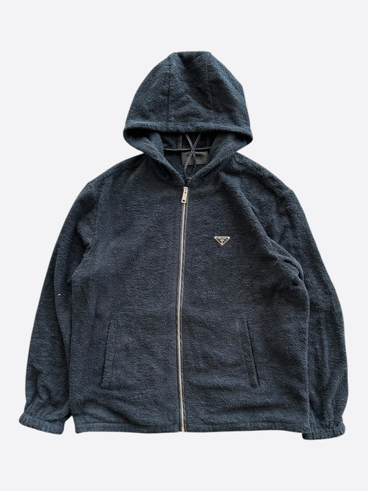 Prada Black Towel Logo Zip Up Hoodie
