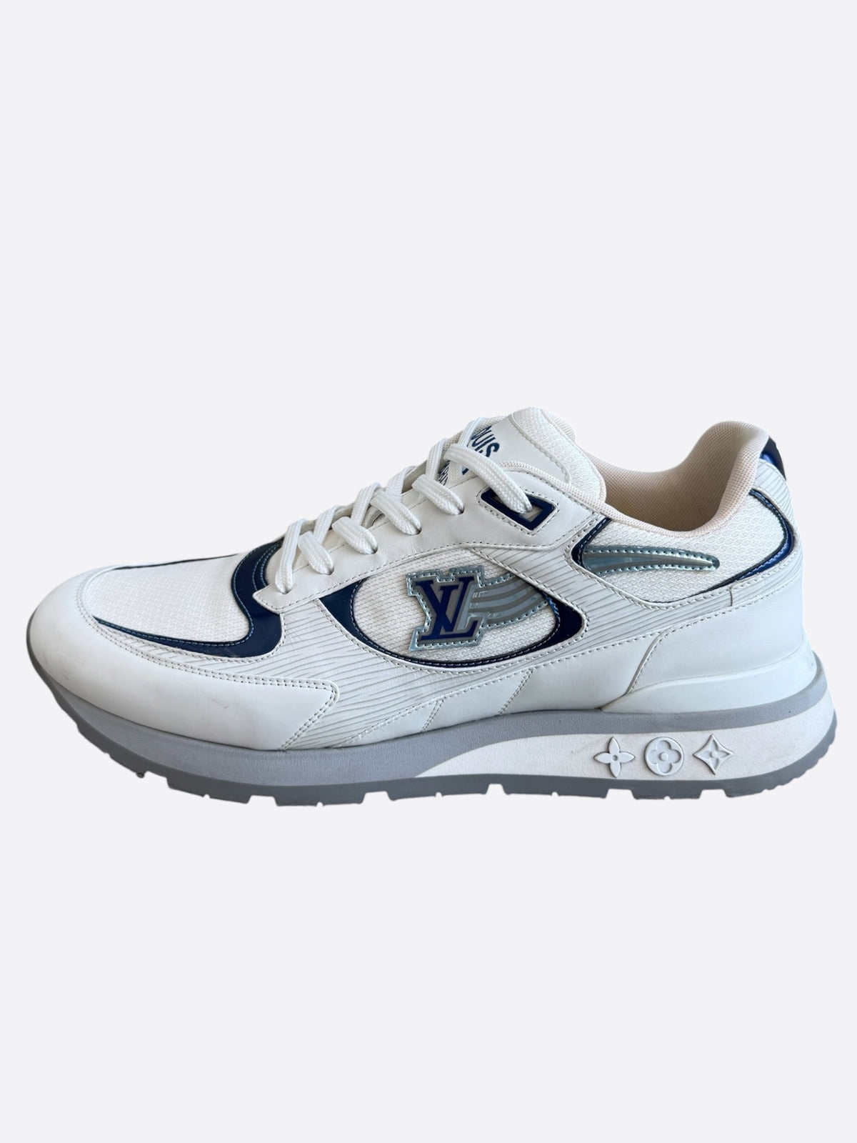 Louis Vuitton White & Blue Logo Run Away Sneakers