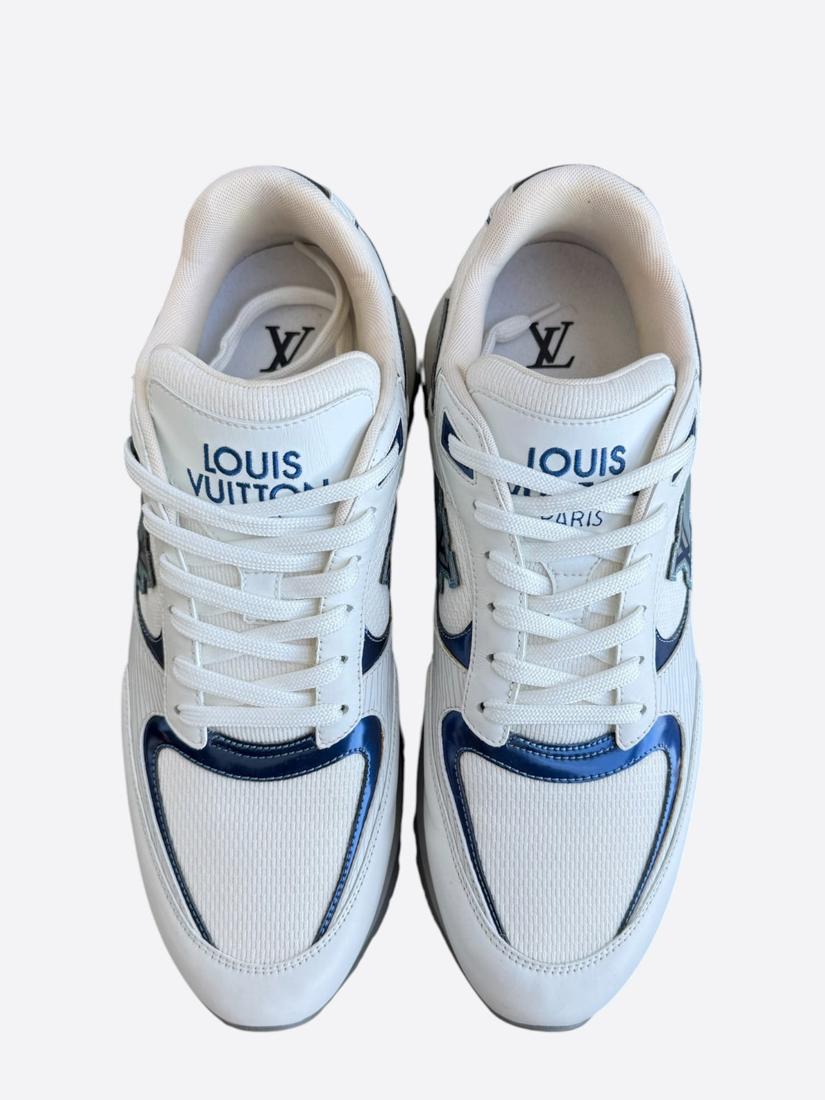 Louis Vuitton White & Blue Logo Run Away Sneakers