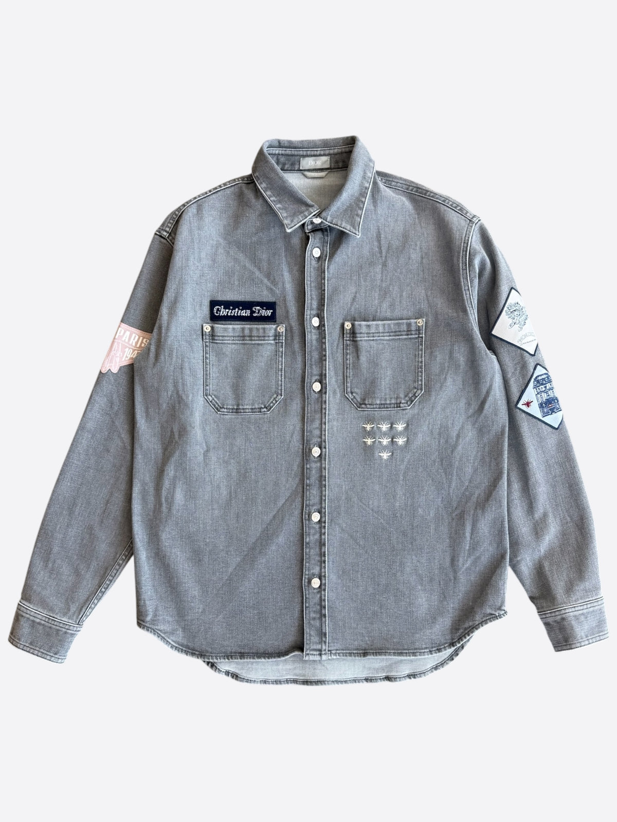 Dior Grey & Multicolor Patch Denim Button Up Shirt