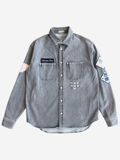 Dior Grey & Multicolor Patch Denim Button Up Shirt