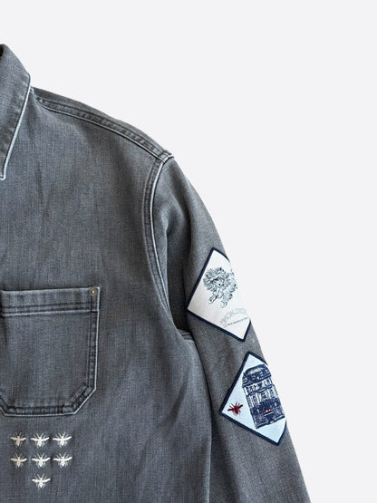 Dior Grey & Multicolor Patch Denim Button Up Shirt