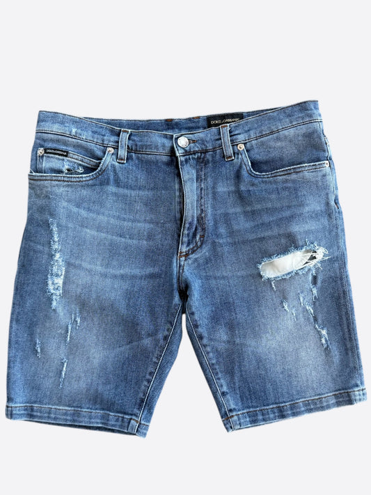 Dolce & Gabbana Blue Distressed Denim Shorts