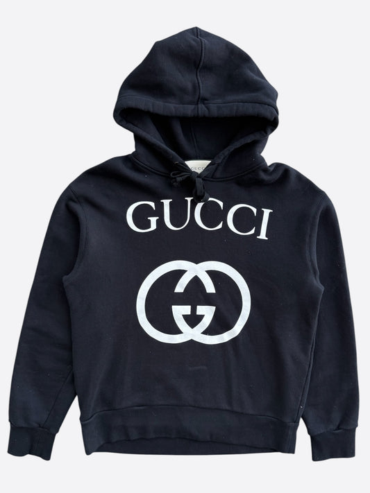 Gucci Black & White Interlocking GG Logo Hoodie