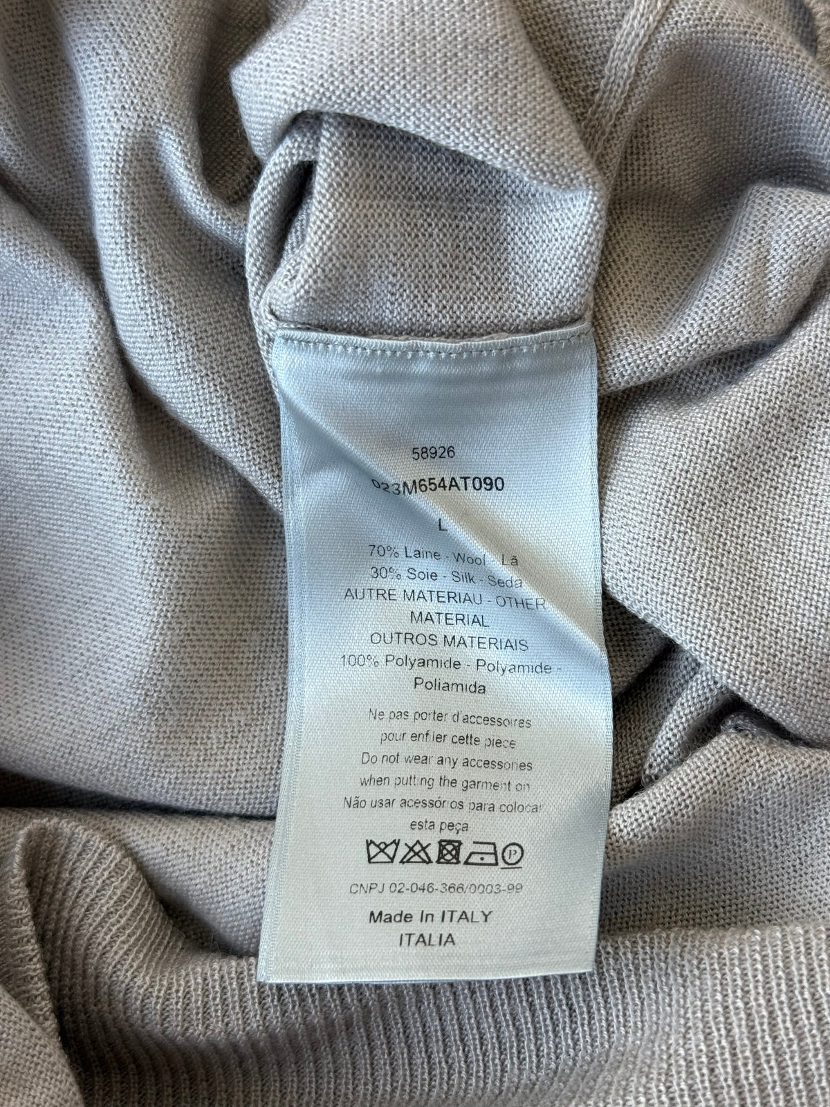Dior Daniel Arsham Grey Eroded Logo Asymmetrical Wool Sweater