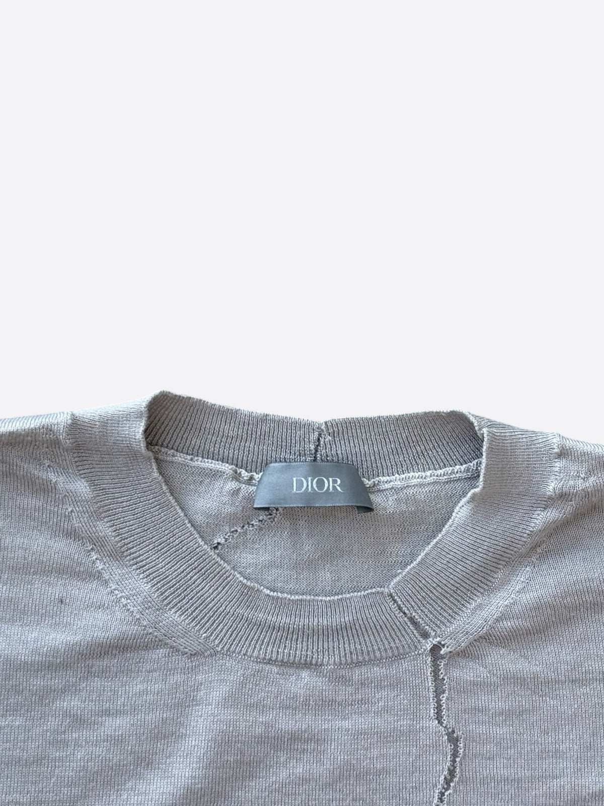 Dior Daniel Arsham Grey Eroded Logo Asymmetrical Wool Sweater