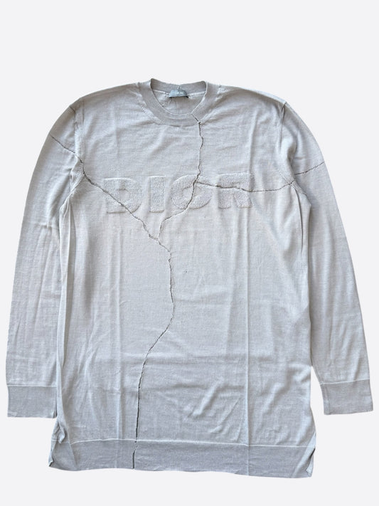 Dior Daniel Arsham Grey Eroded Logo Asymmetrical Wool Sweater