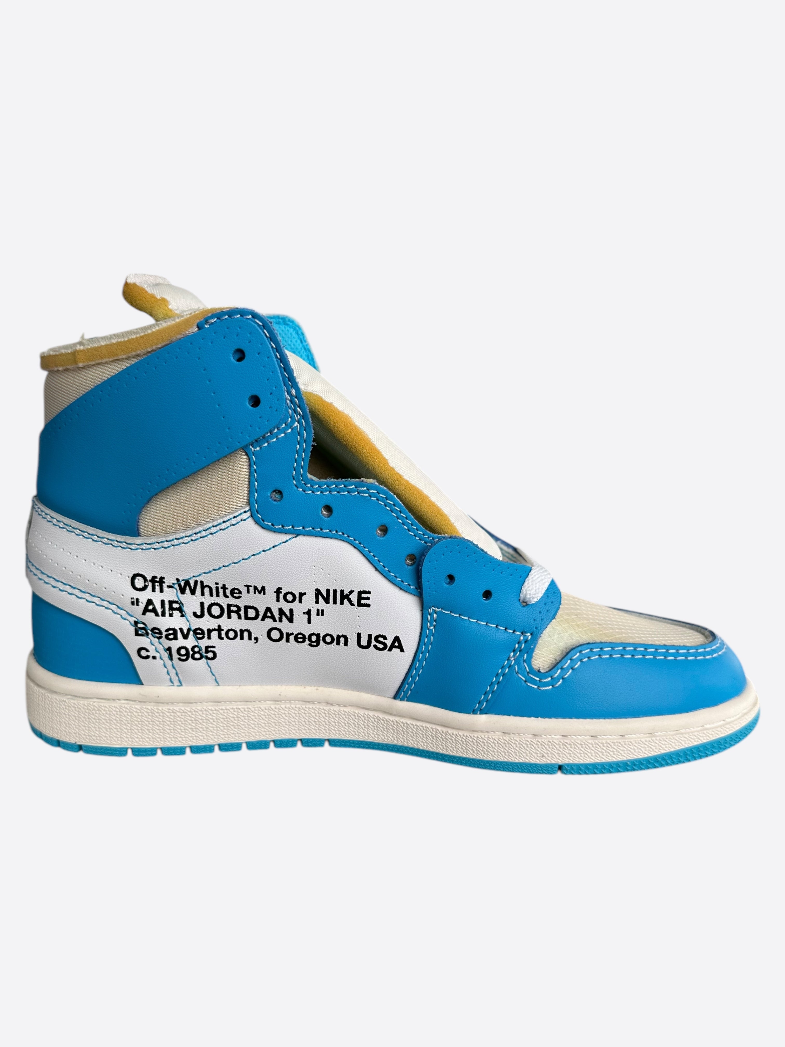 Nike Off White Blue UNC Jordan 1 Hightop Sneakers Savonches