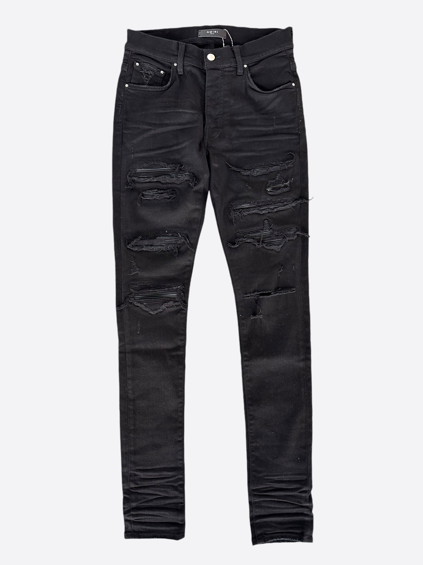 Amiri Black Leather Patch Thrasher Jeans