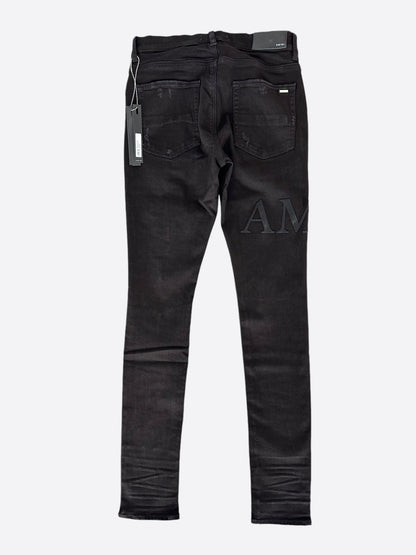 Amiri Black Serif Logo Distressed Jeans
