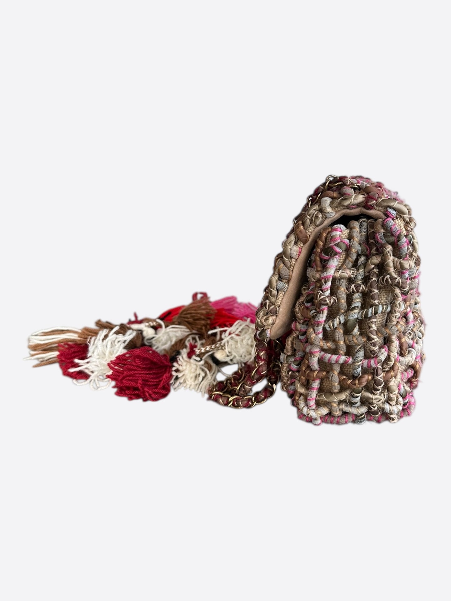 Chanel Multicolor Woven Dubai Pom Pom Medium Flap Bag