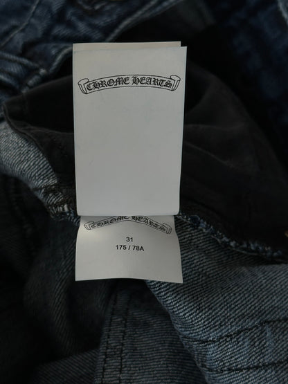 Chrome Hearts Blue & Black Cross Patch Denim Jean Shorts