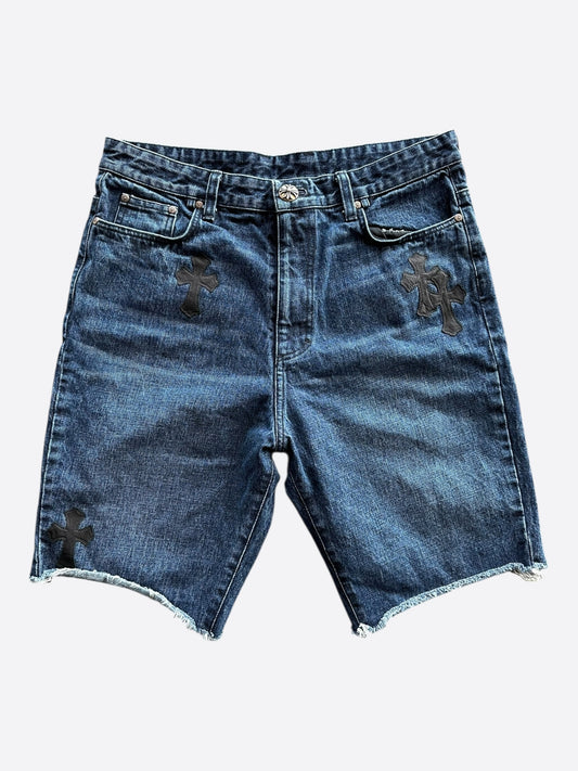 Chrome Hearts Blue & Black Cross Patch Denim Jean Shorts