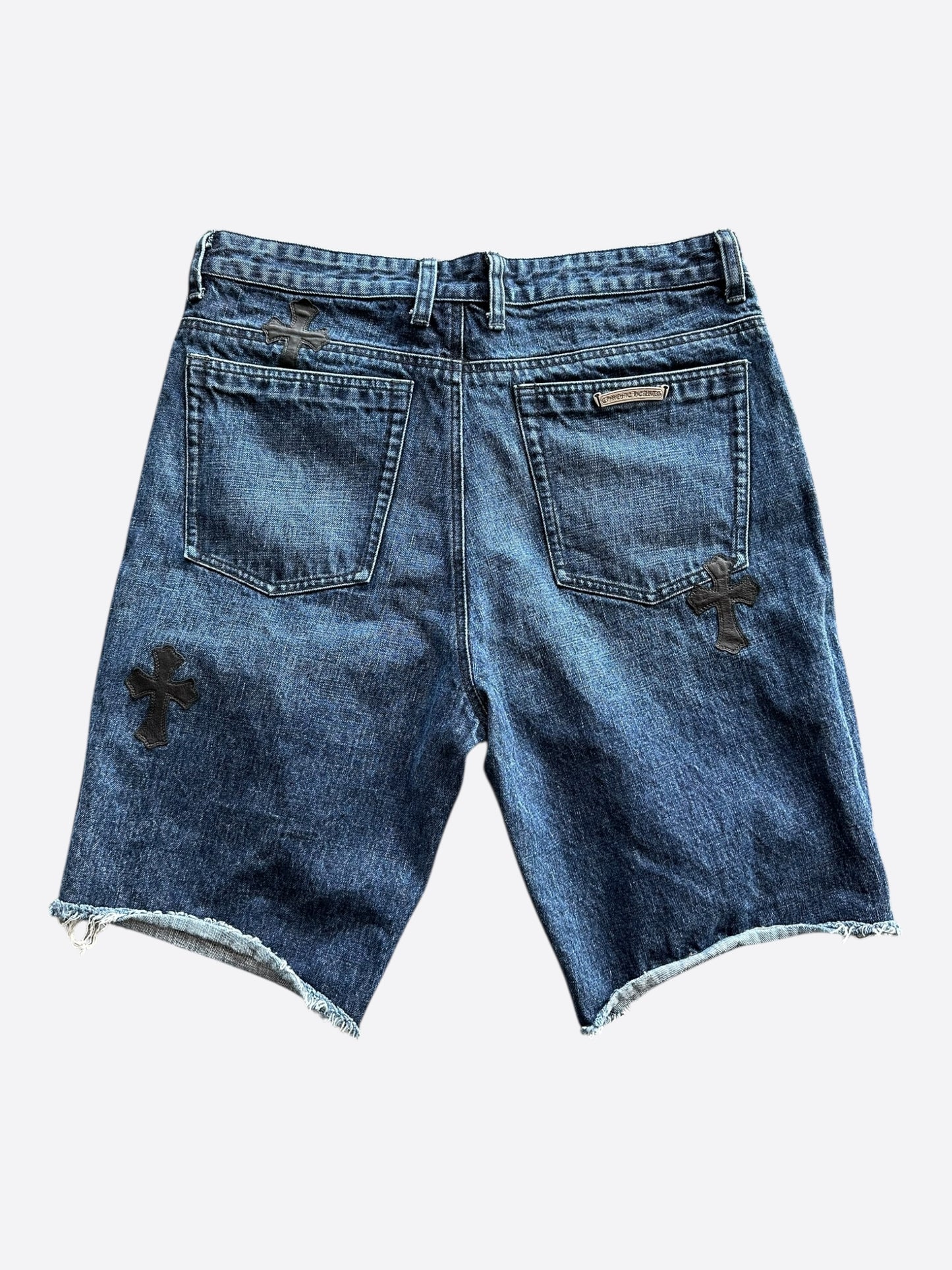 Chrome Hearts Blue & Black Cross Patch Denim Jean Shorts