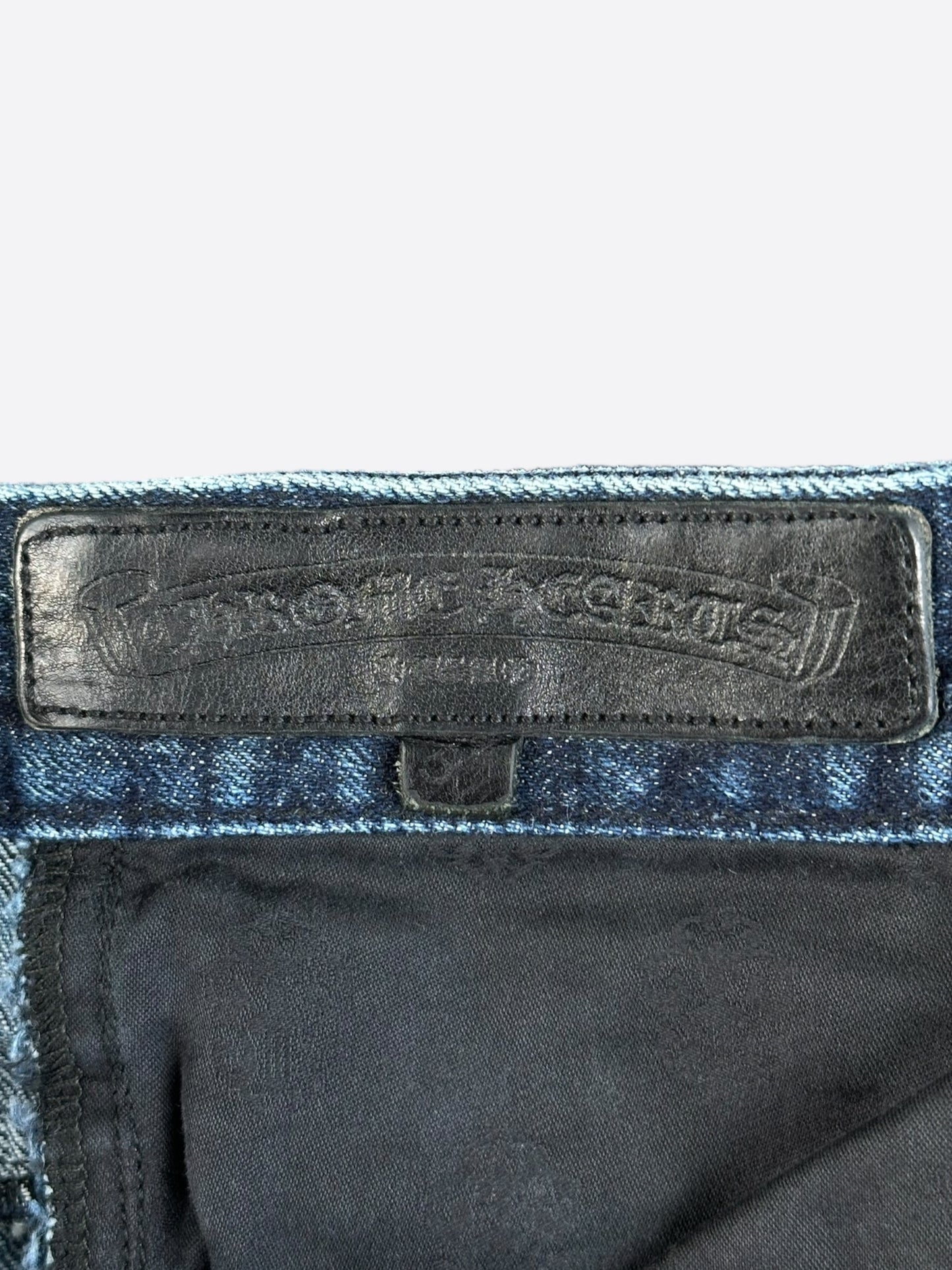 Chrome Hearts Blue & Black Cross Patch Denim Jean Shorts