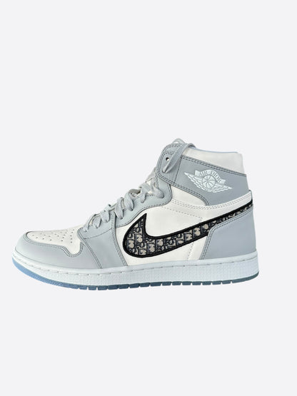 Dior Air Jordan Grey & White Oblique High Top Sneakers