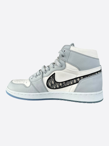 Dior Air Jordan Grey & White Oblique High Top Sneakers