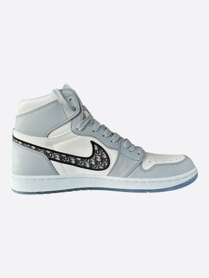 Dior Air Jordan Grey & White Oblique High Top Sneakers