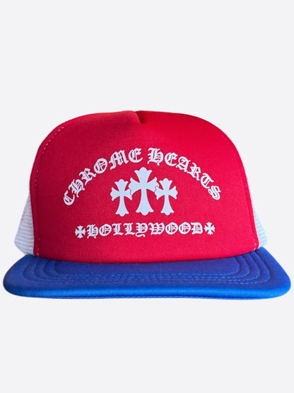 Chrome Hearts Red, Blue & White Triple Cross Trucker Hat