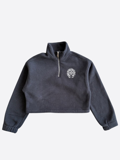Chrome Hearts Black & White Horseshoe Logo Women's Fleece Quarter Zip Sweater