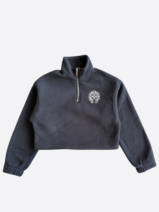 Chrome Hearts Black & White Horseshoe Logo Women's Fleece Quarter Zip Sweater
