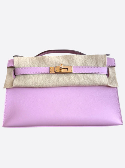 Hermes Mauve Sylvestre Epsom & Gold Hardware Kelly Pochette