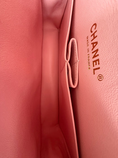Chanel Light Blue & Pink Tweed Quilted Medium Flap Bag