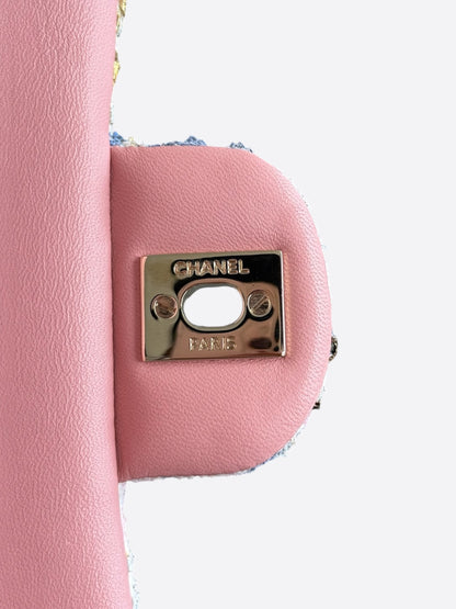 Chanel Light Blue & Pink Tweed Quilted Medium Flap Bag