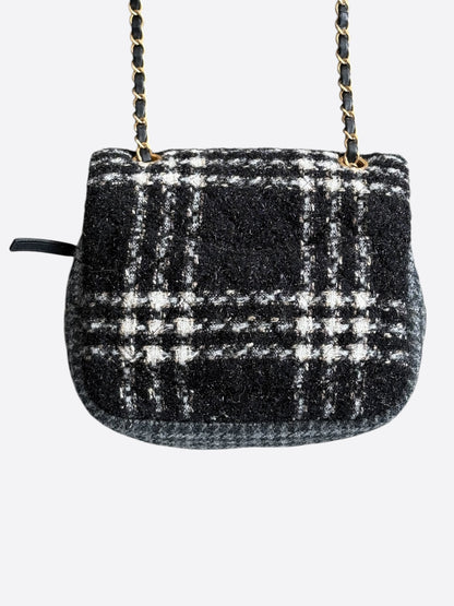 Chanel Black, White & Grey Tweed Quilted Square Zip Flap Bag
