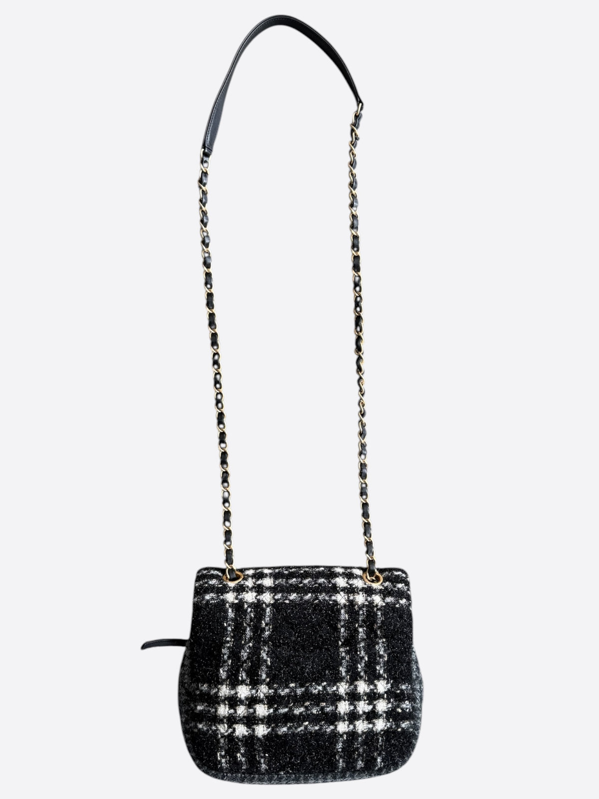 Chanel Black, White & Grey Tweed Quilted Square Zip Flap Bag
