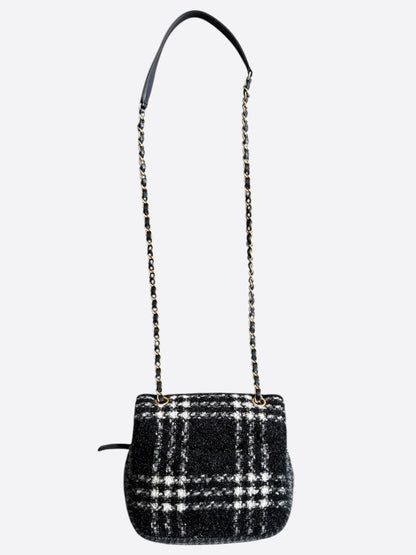 Chanel Black, White & Grey Tweed Quilted Square Zip Flap Bag
