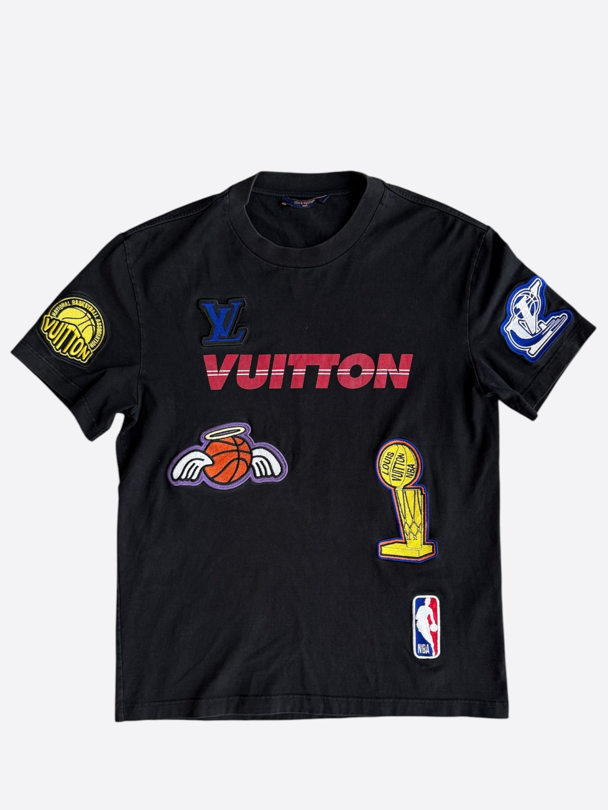 Louis Vuitton NBA Black Embroidered Patches T-Shirt