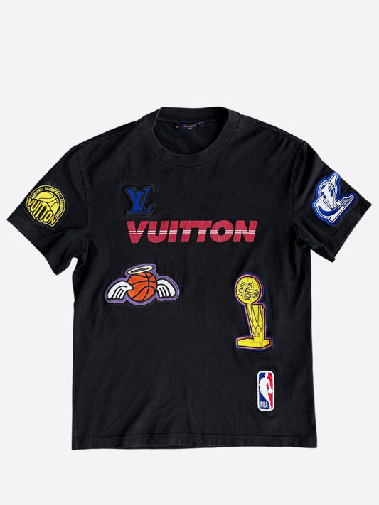 Louis Vuitton NBA Black Embroidered Patches T-Shirt
